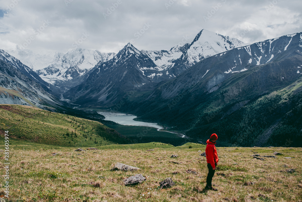 The tourist in Mountains Altai