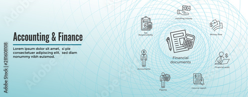Accountant or Accounting Icon Set & Web Header Banner
