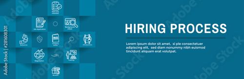 Hiring Process icon set with web header banner