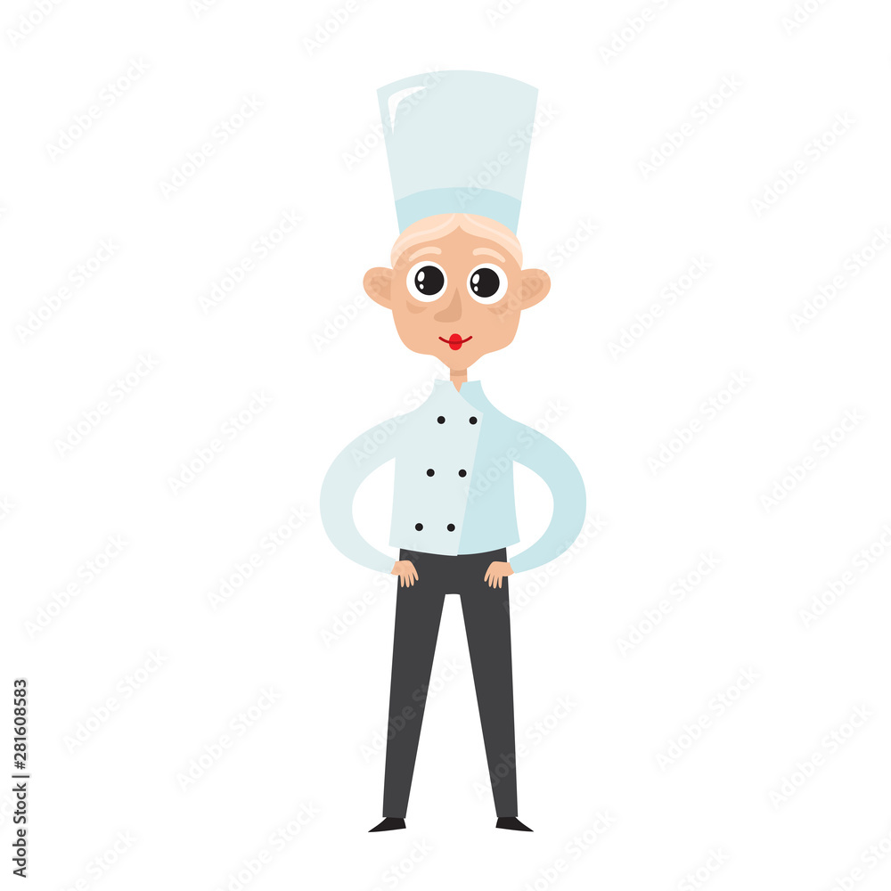 Chef in uniform in restaurant kitchen cooking isolated on white Chef in uniform in restaurant kitchen cooking isolated on white
