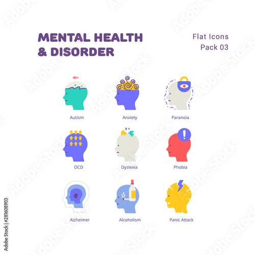 Mental Health and Disorder flat icons set