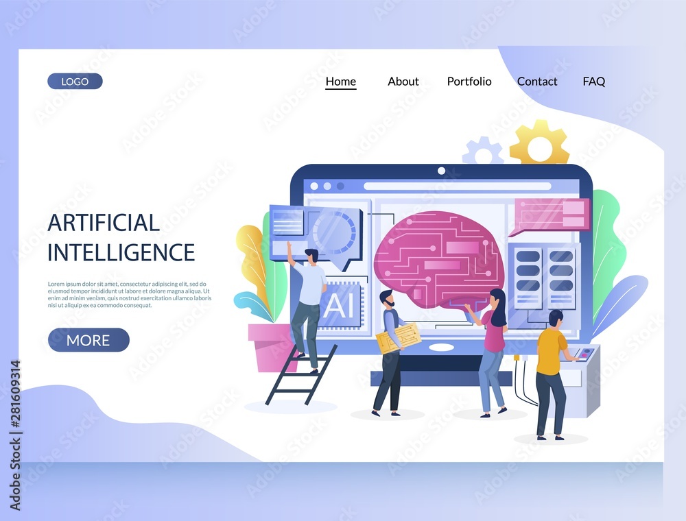 Artificial intelligence vector website landing page design template