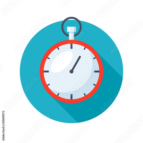Stylish stopwatch icon with long shadows on white background