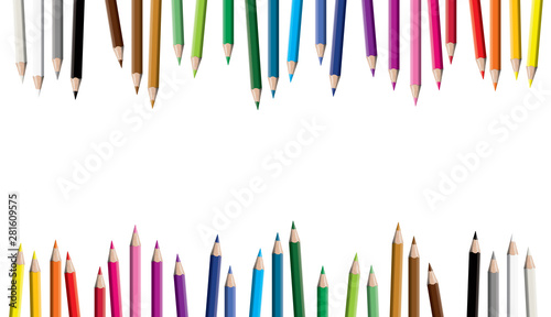      Set of colored pencil collection  - seamless in both directions - isolated vector illustration colorful pencils on white background.  © Ornavi