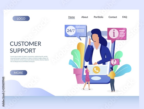 Customer support vector website landing page design template