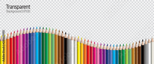 Set of colored pencil collection evenly arranged - seamless in both directions - isolated vector illustration craynos on transparent background. 