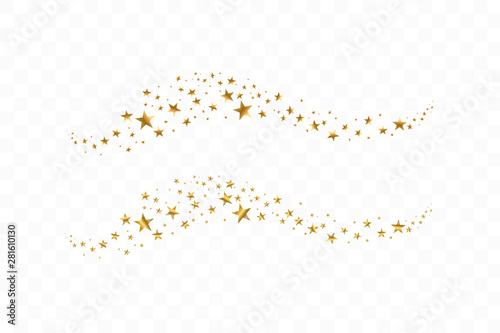 Falling golden stars. Cloud of golden stars isolated on white background. Vector illustration