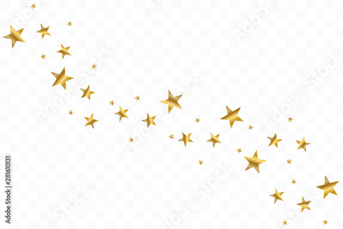 Falling golden stars. Cloud of golden stars isolated on transparent background. Vector illustration