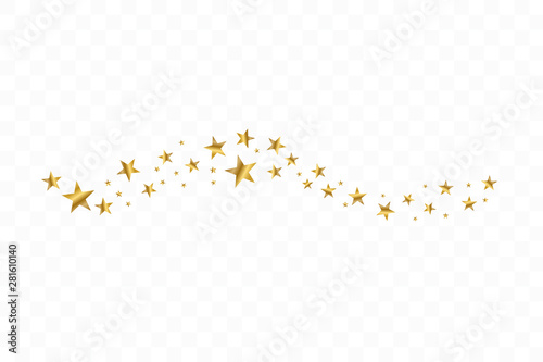 Falling golden stars. Cloud of golden stars isolated on transparent background. Vector illustration