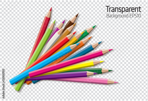 Fototapet Set of colored pencil collection - isolated vector illustration colorful pencils on transparent background