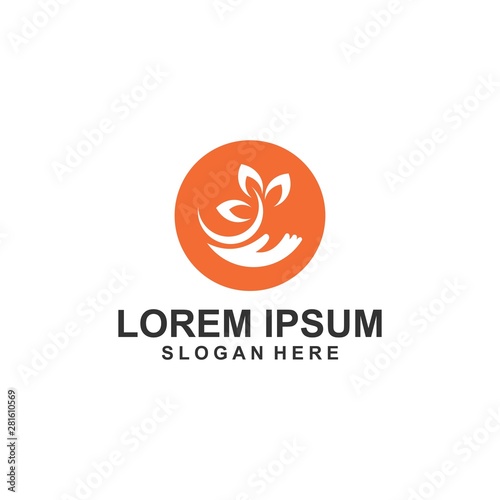 hand logo template tree leaf design vector nature