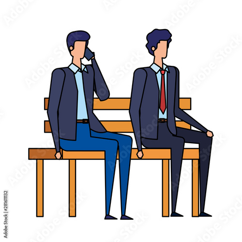 elegant businessmen calling with cellphones in the park chair