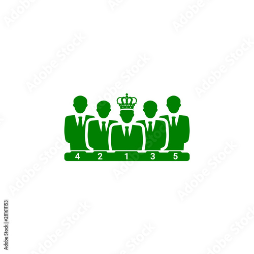 Award, business rank, success, team, winner, crown on head green color icon