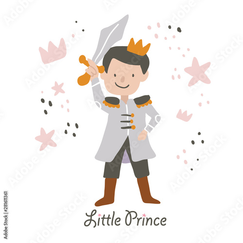 cute little prince with sword vector