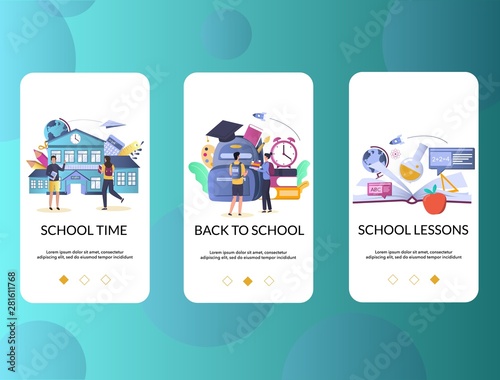 School mobile app onboarding screens vector template