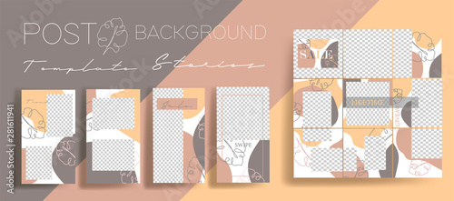 Design backgrounds for social media banner. Set of instagram stories and post frame templates.Vector cover. Mock up for personal blog or shop.Layout for promotion.Endless square puzzle layout