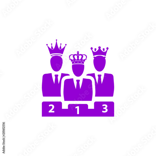 Award, business rank, success, team, winner, crown on head violet color icon