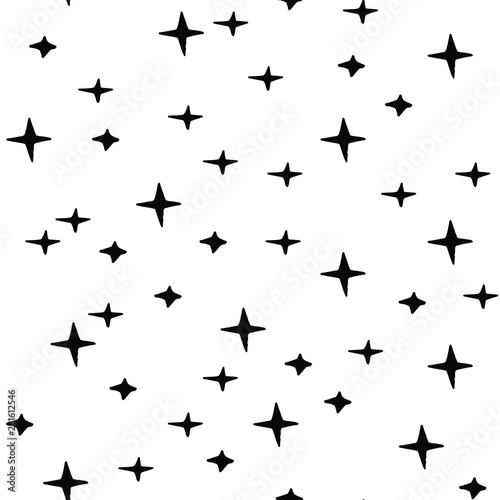 Hand drawn seamless pattern with stars. Black doodle star