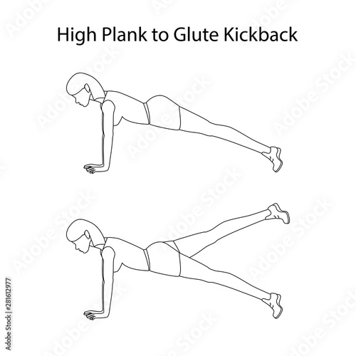 High plank to glute kickback exercise outline