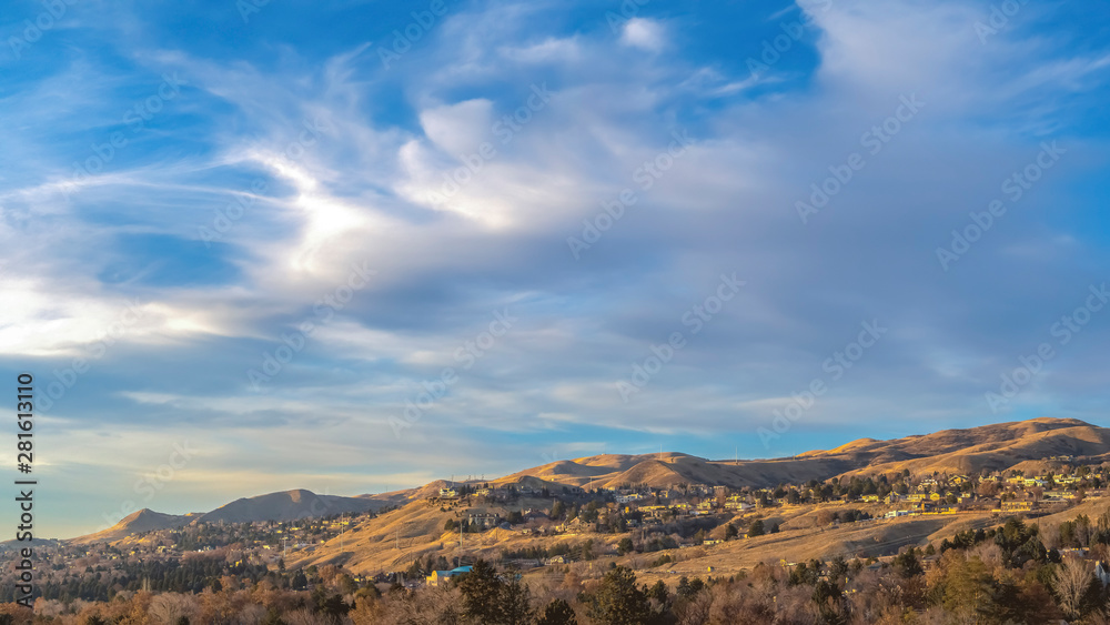 Panorama Panoramic view of residential area on a mountain on a sunny day