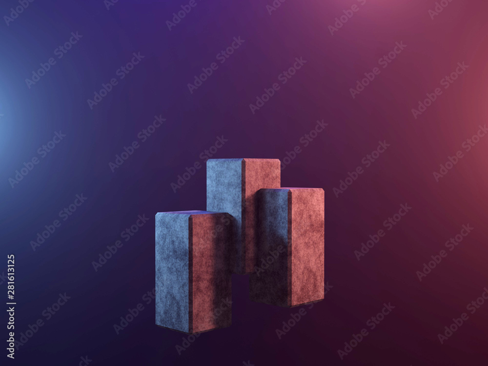 Abstract pedestal podium or platform - concrete cubes on the background of colored smoke or fog. 3D rendering Abstract pedestal podium or platform - concrete cubes on the background of colored smoke or fog. 3D rendering
