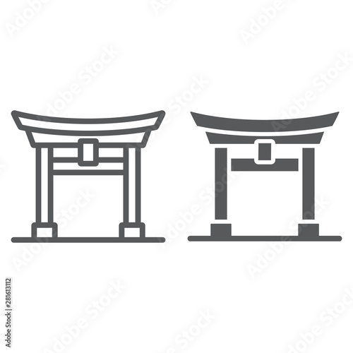 Torii gate line and glyph icon, japan and architecture, japan gate sign, vector graphics, a linear pattern on a white background.