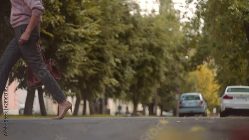 Wallpaper Mural Businesswoman Legs In High-Heeled Shoes crossing the street. Female holding fation bag in her hands. Slow Motion Shot. Torontodigital.ca
