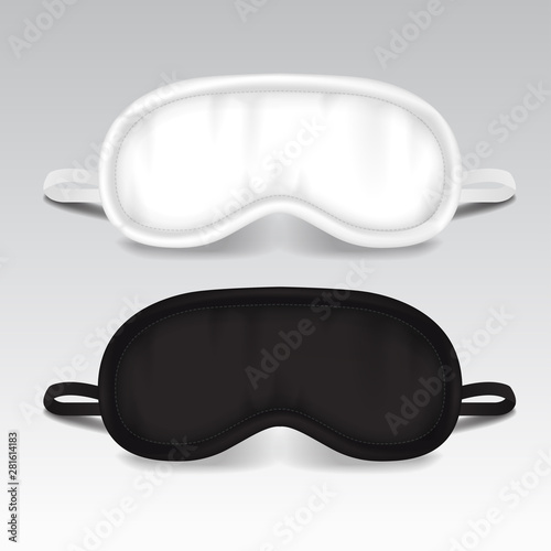 Eye sleep mask. Vector mock up illustration. Black and white sleep accessory object. Eye protection for rest night travel, blindfold