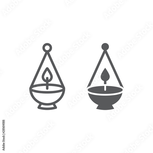 Ner tamid line and glyph icon, light and israel, jewish lamp sign, vector graphics, a linear pattern on a white background. photo