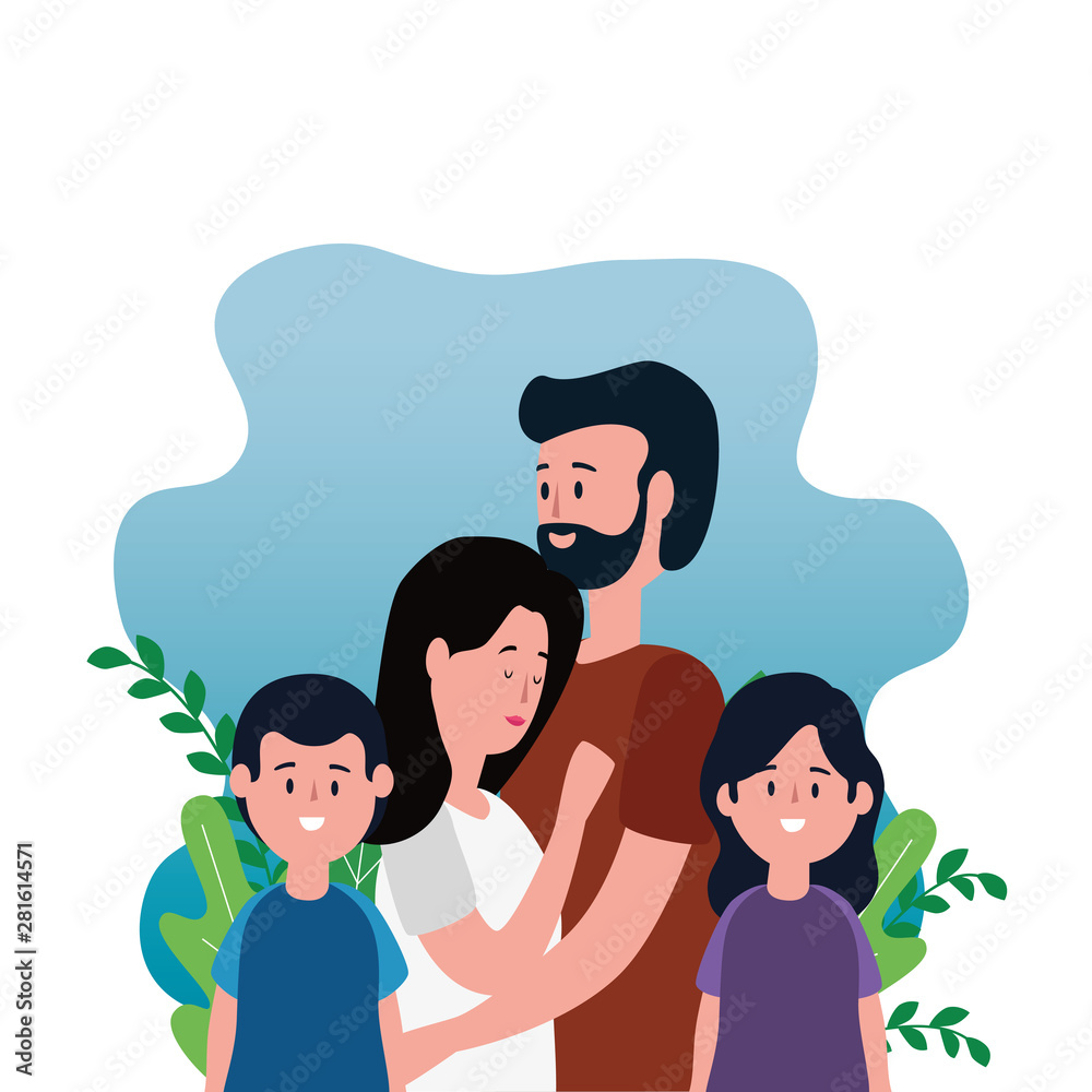 Obraz premium parents couple with daughter and son on the park