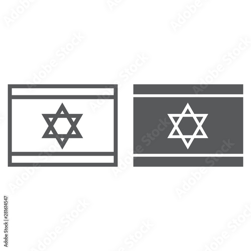 Israel flag line and glyph icon, national and country, israeli flag sign, vector graphics, a linear pattern on a white background.