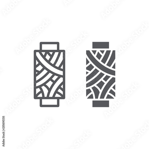 Sewing thread line and glyph icon, bobbin and sew, spool sign, vector graphics, a linear pattern on a white background.