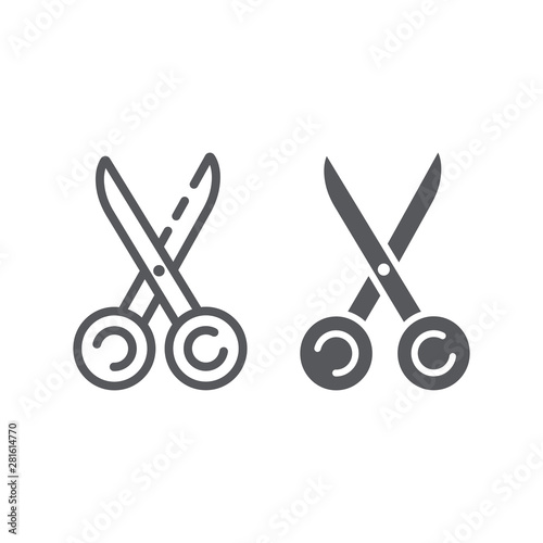 Sewing scissors line and glyph icon, tool and sew, tailors equipment sign, vector graphics, a linear pattern on a white background.