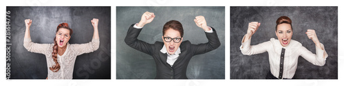 Set of Angry screaming woman on the blackboard