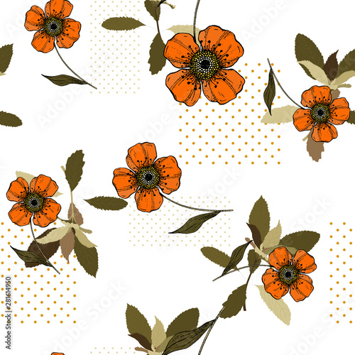 Vintage boho seamless pattern, bouquet decoration. Cute vector floral design. Bohemian garden with wild flowers in hand drawn style.