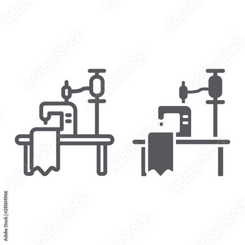 Sewing workplace line and glyph icon  craft and sew  workplace seamstres sign  vector graphics  a linear pattern on a white background.