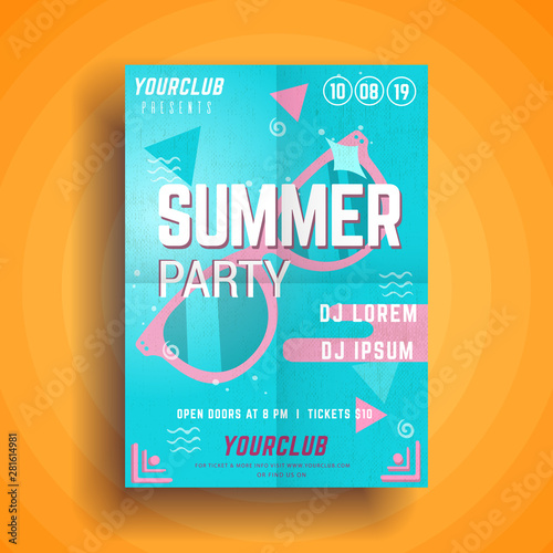 Summer party poster.Summer festival vertical flyer template