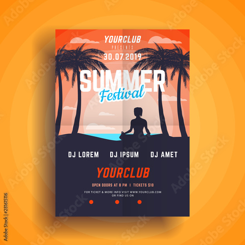 Summer party poster.Summer festival vertical flyer template
