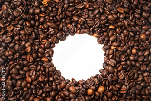 coffee bean texture with empty round white copy space inside