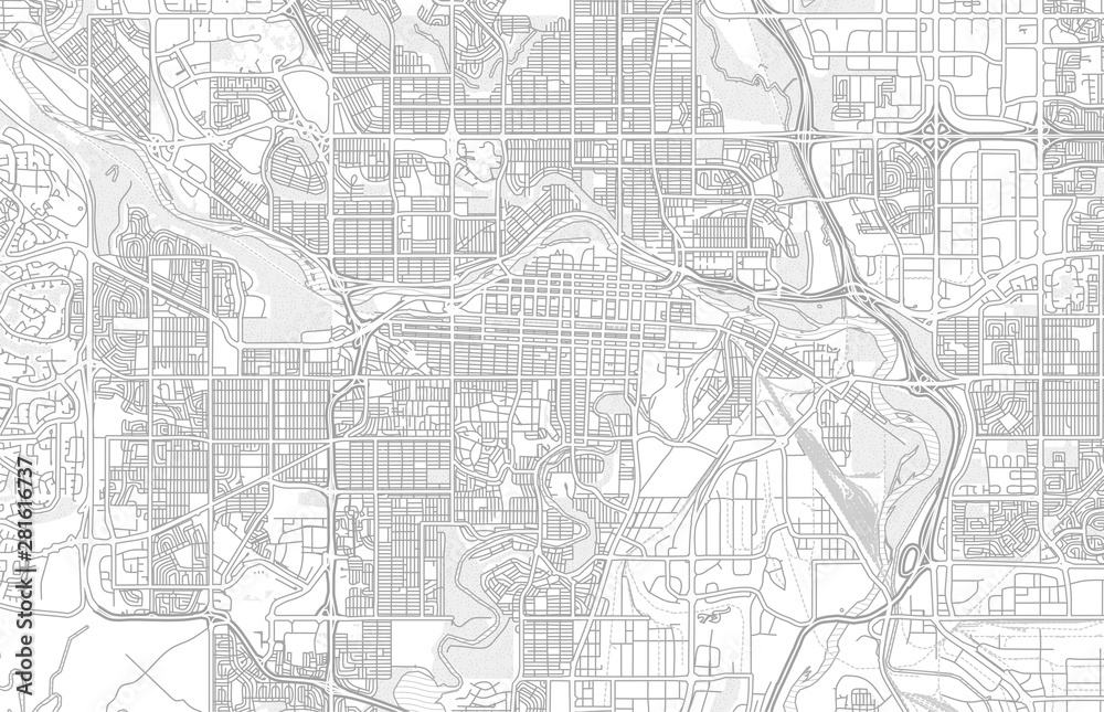 Calgary, Alberta, Canada, bright outlined vector map