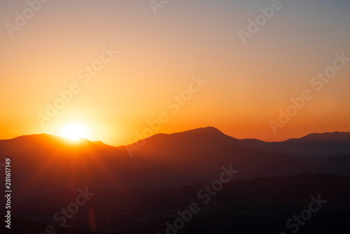 Beautiful landscape  golden sunset over the mountains. View from Nemrut Mountain  Turkey.