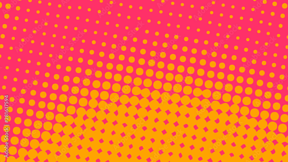 Magenta and orange pop art background in retro comic style with halftone dots design Magenta and orange pop art background in retro comic style with halftone dots design