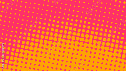 Magenta and orange pop art background in retro comic style with halftone dots design