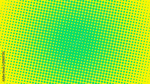 Green and yellow retro comic pop art background with dots, cartoon halftone background vector illustration eps10