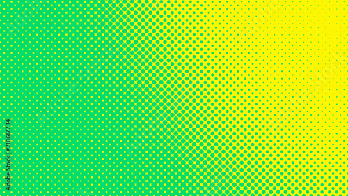 Green and yellow retro pop art background with halftone dots