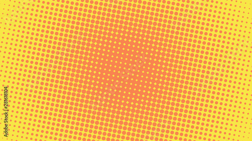 Yellow and orange retro pop art background with halftone dots