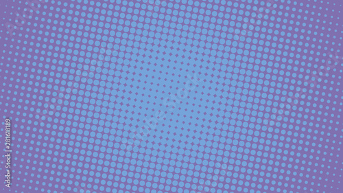 Blue and purple pop art background in retro comic style with halftone dots, vector illustration of backdrop with isolated dots