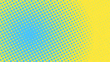 Yellow and blue pop art background with dots design, abstract vector illustration in retro comics style