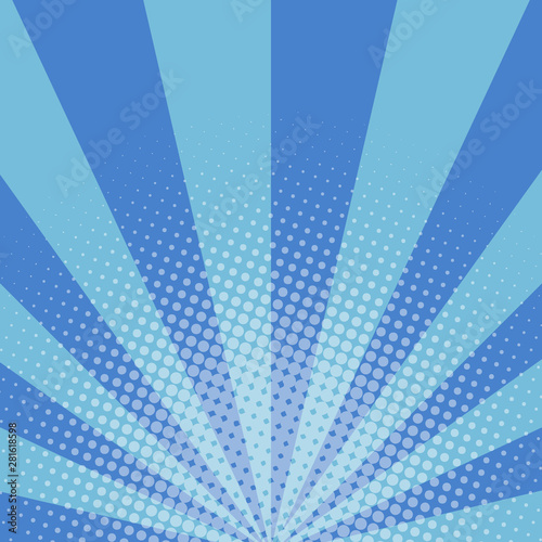 Blue retro comic pop art background with halftone dots design, vector illustration template