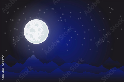 Full moon surface on night sky with stars vector illustration